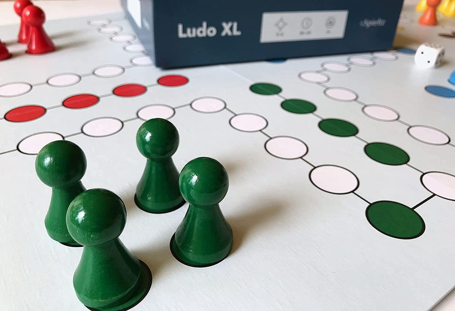 Spieltz Ludo XL Spiel für bis zu 6 Personen (Vorderseite bis 4, Rückseite bis 6 Spieler), 1. Auflage